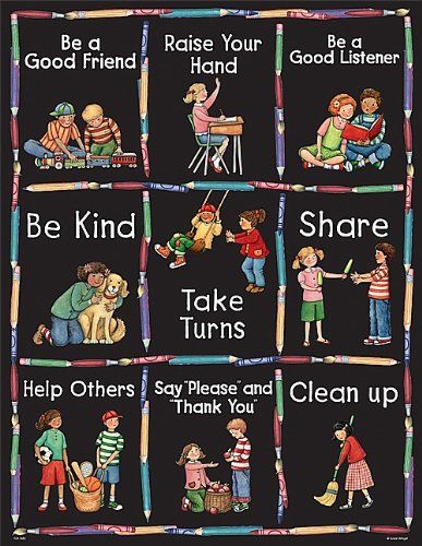 Manners Preschool, Manners Chart, Manners Activities, Preschool Classroom Rules, Peraturan Kelas, Manners For Kids, Classroom Rules Poster, Teaching Manners, Susan Winget