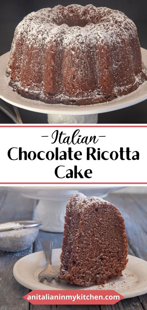 Ricotta Cheese Cupcakes, Italian Chocolate Ricotta Cake, Chocolate Ricotta Cake Recipe, Recipes For Cakes Homemade, Dessert Recipes Using Ricotta Cheese, Ricotta Pound Cake Recipes, Ricotta Chocolate Cake, Ricotta Baking Recipes, Best Italian Desserts