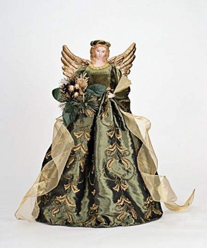 18" Green and Gold Angel Tree Topper Golden Bouquet, Irish Christmas, Angel Christmas Tree Topper, Light Angel, Angel Tree Topper, Gold Angel, Angel Tree, Angel Christmas, Angel Doll