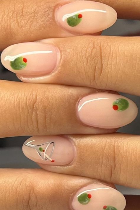 Red Chili Pepper Nails, Red Festival Nails, A Toni Bit Older, Martini Nail Art, Martini Glass Nails, Bartender Nails, Doll Activities, Martini Nails, Olive Nails