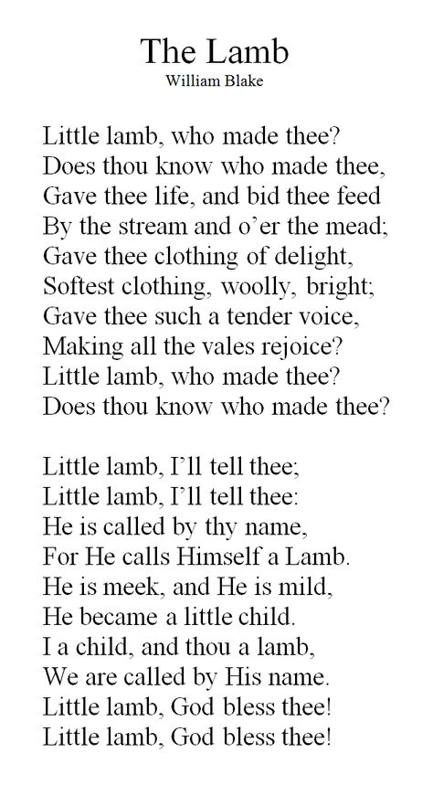 Little Lamb... a favorite It’s Not About The Bunny It’s About The Lamb, Lamb Poetry, The Lamb William Blake, William Blake Poems, Literature Notes, Winter Farm, Songs Of Innocence, Beautiful Poetry, Mary Oliver