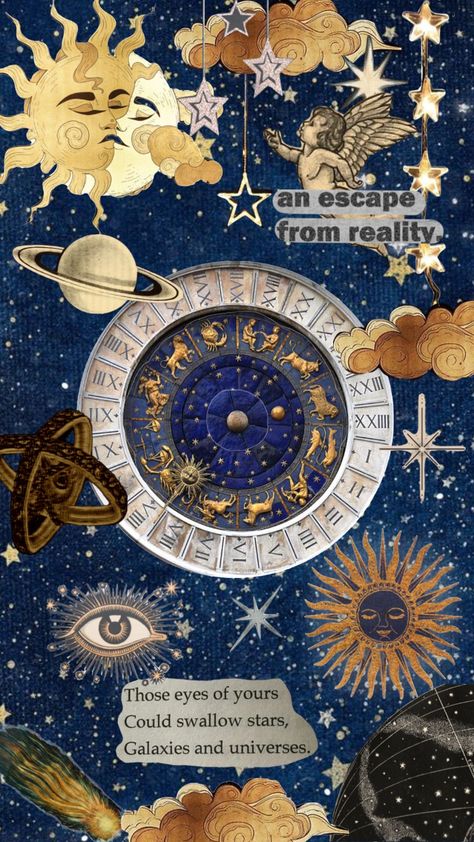 Stars Collage, Seni Vintage, Desain Quilling, Creation Art, Witchy Wallpaper, Sun Moon Stars, Pop Art Wallpaper, Celestial Art, Hippie Wallpaper