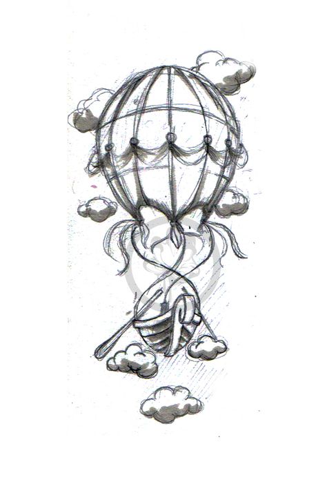 Hot Air Balloon Sketches, Hot Air Balloon Tattoo Black And White, Hot Airballon Tattoo, Hot Air Balloon Line Drawing, Airbaloon Tattoo, Airbaloon Drawing, Hot Air Ballon Drawings, Airballons Tattoo, Hot Air Balloon Drawing Sketch