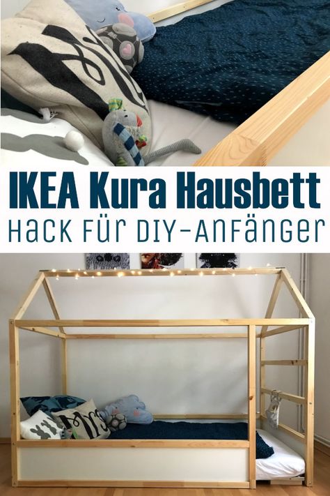 Ein tolles ebenerdiges DIY Hausbett im Montessori Stil zum selber Raus- und Reinklettern. Dank IKEA Kura Bett könnt ihr mit wenig Geld auch ohne große Handwerkerkenntnisse euer eigenes Hausbett bauen. Ich zeige Schritt für Schritt inklusive Einkaufsliste unseren IKEA Kura Hausbett Hack. #IKEA #Kura #IKEAKura #Hack #IKEAHack #Hausbett #selbermachen #günstig #einfach #DIY Cama Ikea Kura, Diy House Bed, Ikea Montessori, Ikea Kura Hack, Cama Ikea, Closet Ikea, Ikea Kura Bed, Ikea Nursery, Hack Ikea