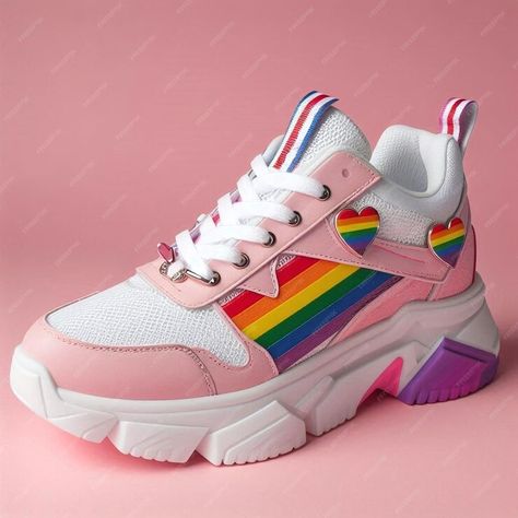 Premium Photo | Step Out in Pride Trendy Rainbow Sneakers with Heart Accents Rainbow Sneakers, Stepping Out, Premium Photo, Graphic Resources, Rainbow, Sneakers, Clothes