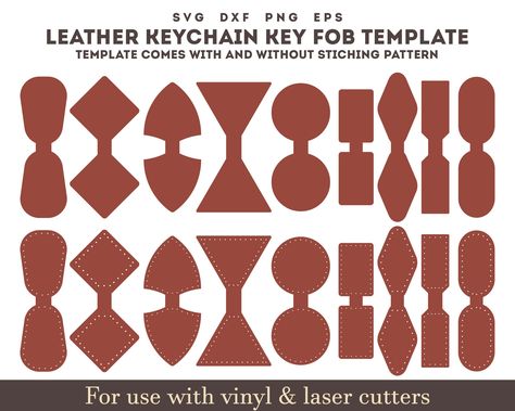 Leather Keychain Key Fob Template SVG Cameo Laser Cut File Cricut, Leather Keychain, Keyfob Template for Glowforge,leather Laser Cutter, Laser Ready Cut File, Leather Keychain, Key Fob Template SVG, Leather Keychain Shapes With Sewing Stiches, Leather Bundle SVG - DXF - EPS - SVG (Template includes with and without stiching patterns) You will receive a ZIP files containing 4 design Files Format : - 9+9 Individual SVG file + 1 bundle svg file - 1 DXF bundle includes 9 template designs - 1 EPS bun Leather Keychain Diy, Handmade Leather Work, Diy En Cuir, Diy Leather Projects, Leather Jewelry Diy, Leather Craft Patterns, Leather Bag Pattern, Laser Cut Leather, Laser Cut Earrings