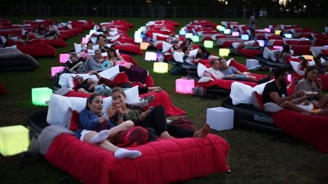 An Outdoor Pop-Up Theater with Beds Is Coming to Denver Bed Cinema, Pop Up Cinema, Rooftop Cinema, Outdoor Movie Theater, Open Air Cinema, Breathtaking Scenery, Outdoor Cinema, Outdoor Theater, Drive In Theater