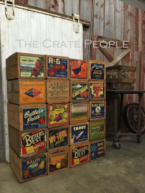 The Crate People 70s 80s Fashion, Vintage Wood Crates, Vegetable Crate Labels, Vegetable Crates, Vintage Crate, Apple Crates, Wet Felting Projects, Apple Boxes, Fruit Crate