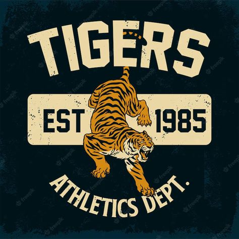 Premium Vector | Vintage retro athletic tiger shirt design with texture Vintage Athletic Logo, Vintage Gym Shirt, Astronaut Vector, Tiger Character, Pr Ideas, Hoodie Art, Koi Tattoo Design, Tiger Vector, Retro Gym