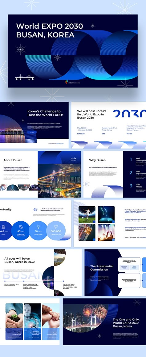 Pitch Deck Design Templates. #SlideMembers #World #EXPO #2030 #Busan #Korea #Global #MegaEvents #Exhibition #City #International #Begins #Future #Innovation #Powerhouse #KoreanWave #Wave #Modern #Simple #Portfolio #Investor #Professional #Background #Layout #Slide #Design #Multipurpose #Proposal #BestPPT #PPT #PPTdesign #freepresentation #Presentation #Templates #PowerPoint #Investordeck #PPTdeck #freePPT Pitch Deck Startups, Pitch Deck Design, Startup Presentation, 보고서 디자인, Pitch Presentation, Busan Korea, Deck Layout, Presentation Slides Design, Business Branding Inspiration