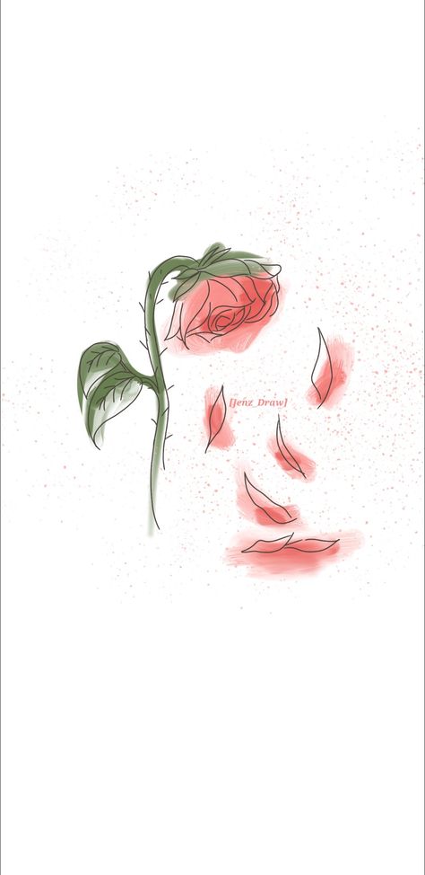 Rose Drawing From Above, Falling Petals Drawing, Falling Flowers Drawing, Falling Flowers Tattoo, Rose Petal Drawing, Rose With Petals Falling, Falling Petals Tattoo, Rose Petals Drawing, Emoji Painting