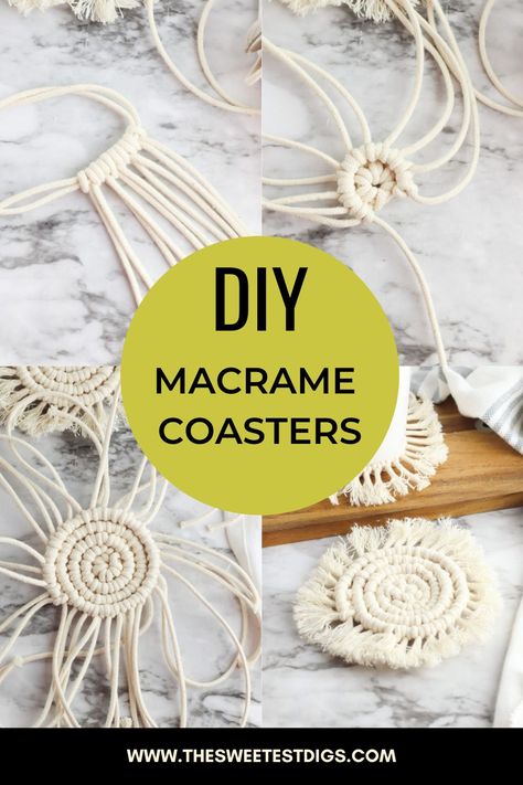 DIY Macrame Coaster step by step tutorial. You’ll get addicted to making these boho inspired coasters. How To Macrame Coasters, Macrame Mug Rug Diy, Macrame Car Coasters Tutorial, Boho Coasters Diy, Macrame Coaster Pattern, How To Make Macrame Coasters, Diy Macrame Coasters Tutorial, Coaster Macrame Tutorial, Macrame Coaster Tutorial