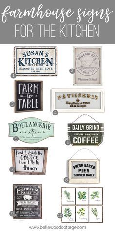 Join me for a fun round up of farmhouse style kitchen wall decor. Finding just the right piece to fill empty walls can be a challenge, but I love how these farmhouse style signs add style and character to any kitchen! Signs For The Kitchen, Modern Farmhouse Signs, Farmhouse Kitchen Wall Decor, Diy Farmhouse Decoration, Farm Cafe, Farmhouse Kitchen Signs, Kitchen Decor Signs, Farmhouse Remodel, Country Decorating