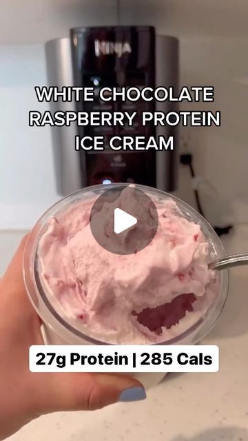 Ninja Creami Recipes | High Protein | Healthy on Instagram: "White Chocolate Raspberry Protein Ice Cream 🍦🍓  27g Protein | 285 Calories  By @brookemurray444 💪  Ingredients: - 1 Vanilla Fairlife Protein Shake - 1 tbsp SF White Chocolate Jello - handful of Raspberries   Follow @ninjacreamirecipes for more healthy ice cream recipes🍨  #ninjacreami #ninjacreamicreations #ninjacreamirecipes #proteinicecream #proteinrecipes #lowcaloriemeals #lowcalorie #highprotein #fitnessrecipes" Chocolate Jello, Ninja Creami Recipes, Ninja Ice Cream Recipe, Protein Ice Cream Recipe, Protein Ice Cream Recipes, Healthy Ice Cream Recipes, Creami Recipes, White Chocolate Recipes, Ice Cream Mix