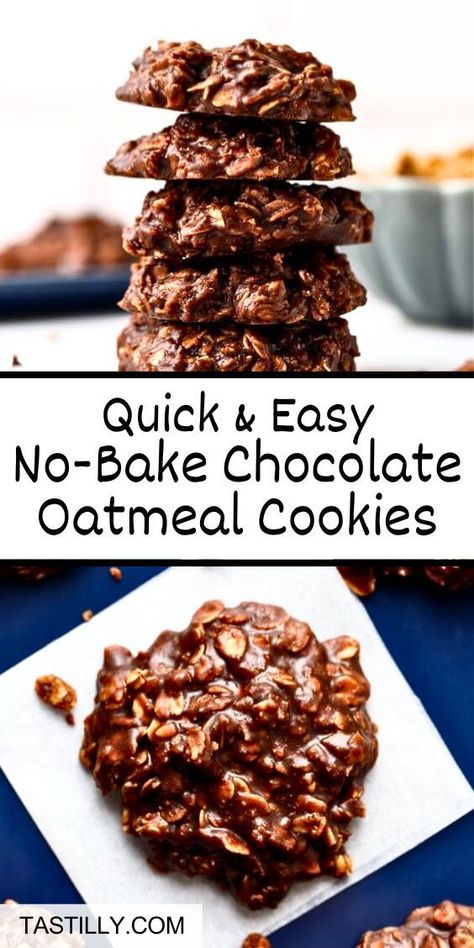 Effortless and delicious, soft and fudgy, these No-Bake Chocolate Oatmeal Cookies are made with rich cocoa, creamy peanut butter, and hearty oats. They are fudgy, have a quick prep time, and need no oven time. This makes them the perfect treats for last-minute gatherings and busy weeks. Quick Oat Cookies, Oat Chocolate Chip Cookies, Oatmeal No Bake Cookies, Peanut Butter Oatmeal Chocolate Chip, Oatmeal Cookies Easy, Chocolate Oatmeal Cookies, Peanut Butter No Bake, Sweet Cooking, Peanut Butter Oatmeal Cookies