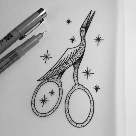 Over The Garden Wall Scissors Tattoo, Otgw Scissors, Floral Scissors Tattoo, Stork Scissors Tattoo, Crane Scissors Tattoo, Bird Scissors Tattoo, Crafter Tattoo, Embroidery Scissors Tattoo, Over The Garden Wall Scissors