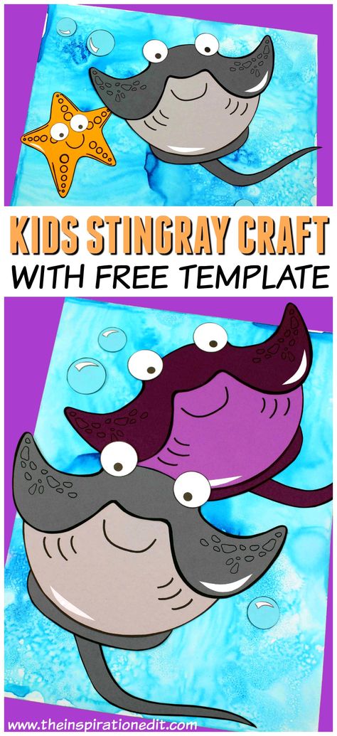 If your looking for a Stingray craft for kids then look no further. Today I am sharing this super fun stingray arts and crafts idea which I’m sure you will love. Since then we have visited many Sealife centres around the UK and the Stingray is always an amazing sea creature to view. I hope you enjoy this Ocean craft for preschoolers.  #stingray #crafts #craftsforkids Stingray Craft For Kids, Stingray Craft Preschool, Sting Ray Craft, Stingray Template, Stingray Craft, Ocean Themed Art, Ocean Craft, Ocean Theme Crafts, Summer Lesson