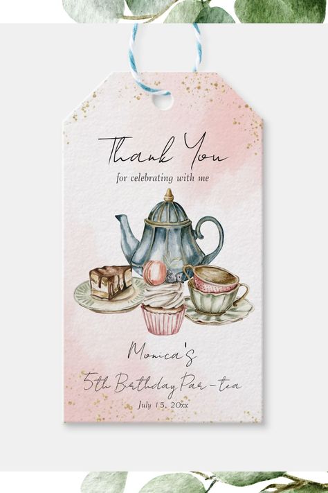 Tea party pink blue birthday thank you gift tags Gift Tags Template, High Tea Baby Shower, Birthday Party Design, Baby Shower Tea, Party Trends, Gift Tag Template, Watercolor Birthday, Tea Party Birthday, Blue Birthday