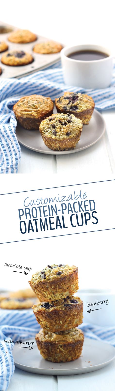 With 11 grams of protein in each cup, these customizable protein-packed oatmeal cups make for the perfect breakfast on the go. Bake then and then keep them in the freezer so you always have a healthy breakfast waiting for you! Oatmeal Baked, Bake Breakfast, Oatmeal Bake, Protein Baking, Protein Oatmeal, Breakfast Oatmeal, Healthy Protein Snacks, Oatmeal Cups, Protein Powder Recipes