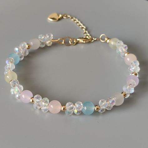 Simple Bracelet Design, Pink And Blue Beaded Bracelets, Crystals Beads Bracelet, Bracelets Stone, Morganite Bracelet, Unique Beads Bracelet, Bracelets Crystal, Minimalist Beaded Bracelet, Bracelet Crystal