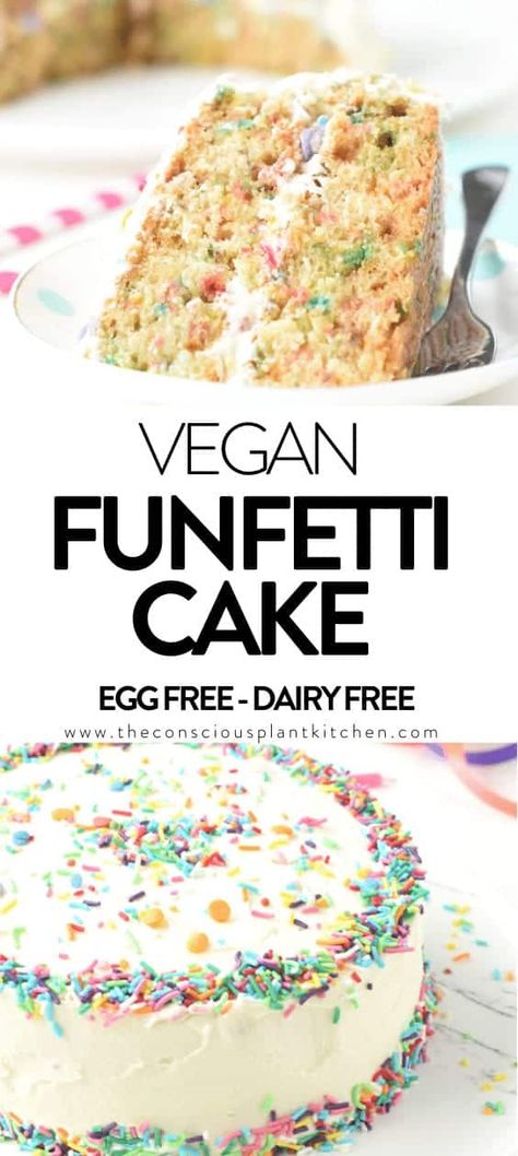 This vegan funfetti cake is a light, fluffy vanilla cake filled with sweet colorful  rainbow sprinkles. It's the perfect vegan birthday cakes for kids and anyone fan of rainbow vanilla cake. Vegan Funfetti Cake, Vanilla Christmas, Vegan Buttercream Frosting, Fluffy Vanilla Cake, Cakes For Kids, Vegan Birthday, Vegan Buttercream, Vegan Birthday Cake, Lemon Pound Cake Recipe