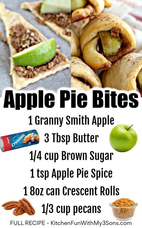 Apple Bites With Crescent Rolls, Apple Roll Ups Crescents Tasty, Apple Pillsbury Crescent, Cresants Roll Apple Recipes, Apple Pie Bites With Crescent Rolls, Apple Crescent Roll Dessert, Pie Business, Crescent Roll Recipes Dessert, Dessert Quick