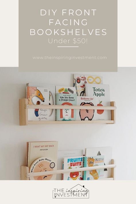 Bookshelf Diy Plans, Diy Wall Bookshelf, Bookshelf Diy Ideas, Wall Bookshelf Ideas, Front Facing Bookshelf, Books Shelves, Diy Bookshelves, Bookshelf Diy, Book Display Shelf