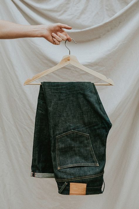 Recycling Jeans, Photo Hanger, Denim Background, Clothing Hanger, Person Photo, Tailoring Details, Wooden Hanger, Recycle Jeans, Hanging Clothes