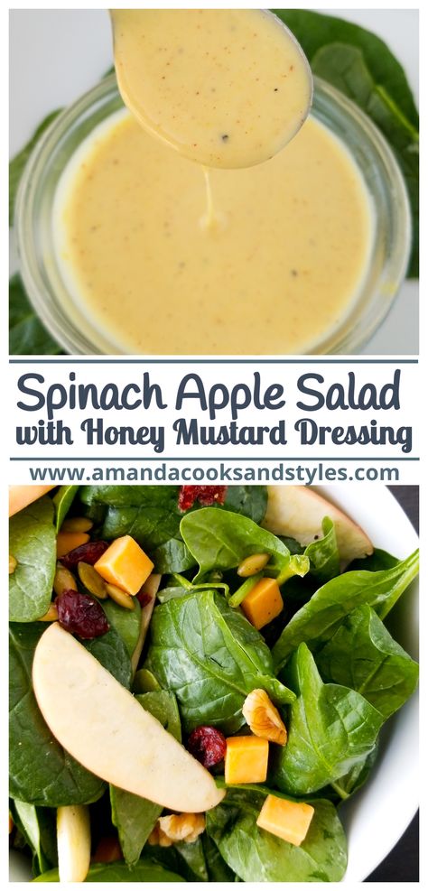 Apple Spinach Salad With Honey Mustard Lemon Dressing, Spinach Salad With Honey Mustard Dressing, Spinach Salad Healthy Easy, Spinach Apple Salad Dressing, Spinach Apple Walnut Salad, Spinach And Apple Salad, Apple And Spinach Salad, Apple Recipes Salad, Spinach Apple Salad Recipes