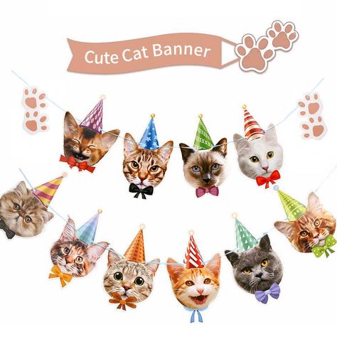 Cat Birthday Banner, Cat Party Decorations, Pet Adoption Party, Cake Banner, Birthday Garland, Cat Faces, Banner Birthday, Cake Banner Topper, Birthday Bunting