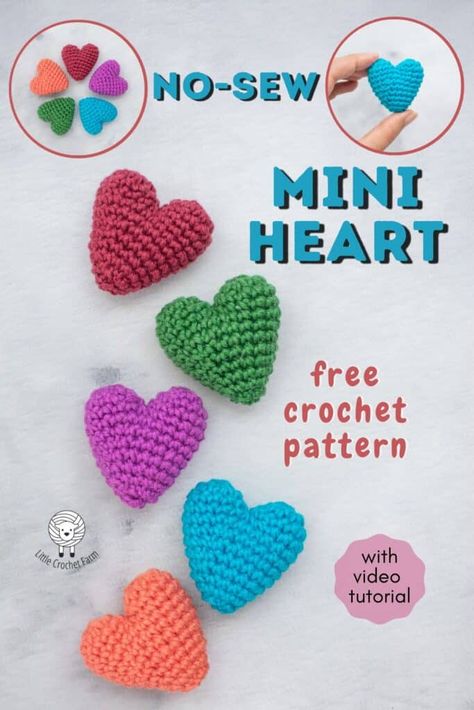 Heart Amigurumi Free Pattern, Crochet Heart Keychain Pattern Free, Crochet Magnets, Mini Crochet Heart, Crochet Heart Free Pattern, Crochet Minis, Crochet Farm, Valentine Crochet, Crochet Project Free