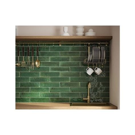 Unusual Kitchens Unique, Emerald Green Kitchen Tiles, Green Wall Tiles Kitchen, Coloured Tiles Kitchen, Green Tiles In Kitchen, Dark Green Tiles Kitchen, Green Tiles Backsplash, White Kitchen Green Backsplash, Green Kitchen Tiles Backsplash