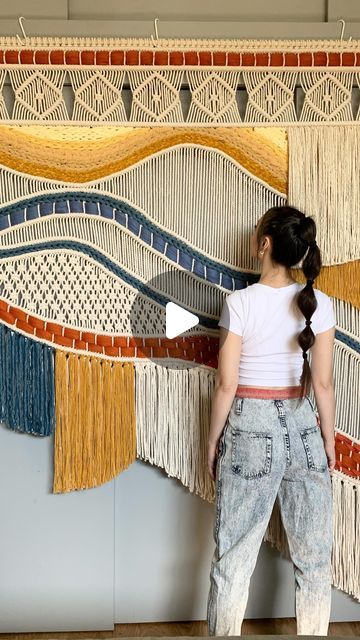 Large Macraweave Wall Hanging, Macrame Wall Hanging Colorful, Colorful Macrame Wall Hangings, Landscape Macrame, Large Macrame Wall Hanging Pattern, Macrame Panel, Macraweave Wall Hanging, Mural Macrame, Friendship Bracelet Knots