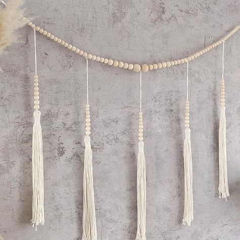 Amazon.com: Wooden Beads Tassel Garland Boho Wall Decor for Bedroom Living Room Dorm Chick Farmhouse Wall Hanging Macrame Large (Wood) : Home & Kitchen Over The Bed Wall Decor Boho, Wooden Window Frames, Bed Wall Decor, Moody Decor, Crochet Garland, Living Room Dorm, Wall Hanging Macrame, Wooden Wall Hangings, Wall Decor For Bedroom