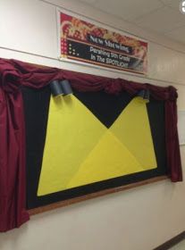 Brain Waves Instruction: 3 Easy Ways to Turn a Drab Bulletin Board into a Fab Bulletin Board Spotlight Bulletin Board, Studio Seni, Creative Bulletin Boards, Deco Cinema, Theatre Classroom, Music Bulletin Boards, Work Bulletin Boards, Library Bulletin Boards, Church Bulletin Boards