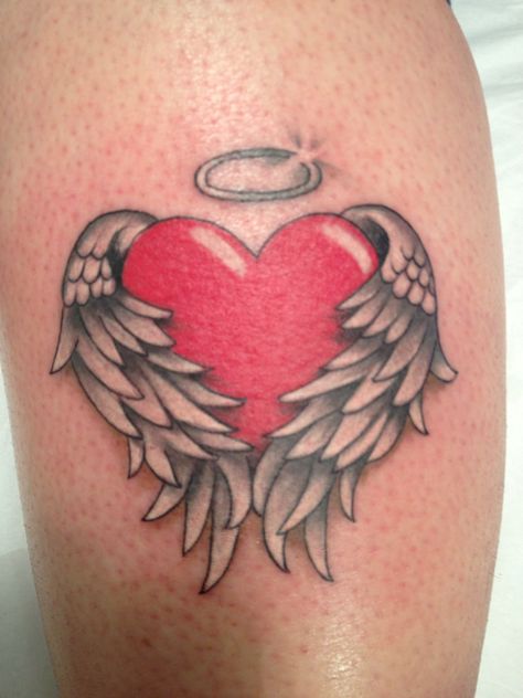 Angel Wings And Heart Tattoo, Angel Wing Heart Tattoo, Winged Heart Tattoo, Angel With Heart Tattoo, Heart With Halo Tattoo, Heart Angel Tattoo, Heart Shaped Angel Wing Tattoo, Heart With Angel Wings Tattoo, Heart And Wings Tattoo