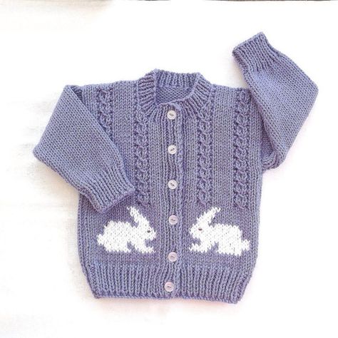 Toddler Girl Cardigan, Bunny Sweater, White Bunnies, Baby Boy Sweater, Purple Bunny, Knitted Baby Cardigan, Knit Baby Sweaters, Baby Knitwear