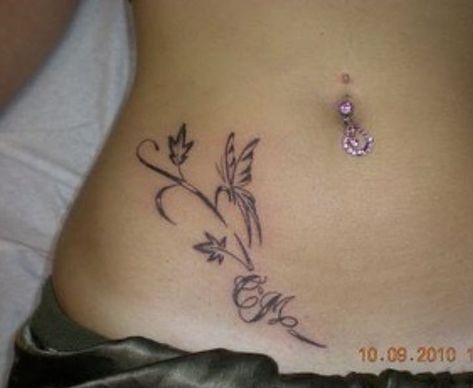 Tattoo Ideas Stomach For Women, Tattoo Ideas Female Lower Stomach, Xo Tattoo On Hip, Low Waist Tattoos For Women, Back Bone Tattoo, Waistline Tattoos Women, Stomach Tats For Women, Small Hip Tattoo Ideas, Lower Tummy Tattoo