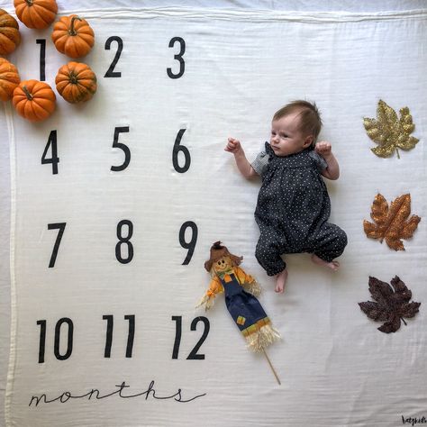 1 Month Halloween Pictures, Milestone Blanket Picture Ideas, October Milestone Picture Ideas, One Month Pictures, Halloween Baby Photos, Milestone Ideas, Fall Baby Pictures, Month Pictures, 1 Month Baby