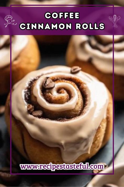 Delightful Coffee Cinnamon Rolls topped with a light brown coffee frosting, perfect for cozy mornings or a special brunch! Coffee Cinnamon Rolls, Flavored Cinnamon Rolls, Coffee Rolls, Coffee Frosting, Cinnamon Roll Frosting, Cinnamon Coffee, Cozy Mornings, Sweet Rolls, Sticky Buns