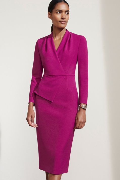 Hathaway Dress Magenta Sculpt Stretch Crepe Classic Pink Long Sleeve Dress, The Fold London, Winter Workwear, Corporate Dress, Stylish Work Attire, Power Dressing, Long Sleeve Dresses, Classy Work Outfits, London Dresses