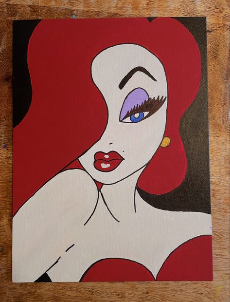 Jessica Rabbit pop art style acrylic painting Jessica Rabbit Canvas Painting, Jessica Rabbit Pop Art, Jessica Rabbit Art Drawings, Barbie Acrylic Painting, Pop Art Drawings Ideas Easy, Pop Art Canvas Acrylics, Easy Pop Art Drawings, Pop Art Painting Ideas Simple, Disney Acrylic Painting