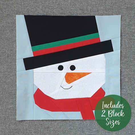 Snowman FPP quilt block pdf pattern in 2 sizes Snowman Quilt Block, Making A Pillow, Holiday Quilt Patterns, Fpp Quilt, Santa Quilt, Christmas Quilt Blocks, Snowman Quilt, Scrap Busters, Holiday Quilts