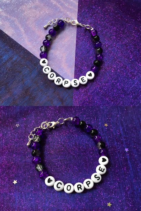 Black And Purple Beaded Bracelets, Corpse Husband Bracelet, Corpse Husband Nails, Emo Beaded Bracelets, Dsmp Bracelets, Pastel Goth Anime, Kandi Singles, Goth Anime, Pony Bead Projects