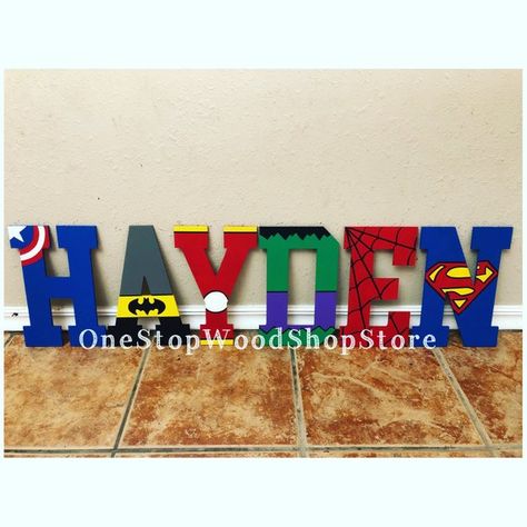 Avengers Letters, Marvel Letters, Painted Letters Diy, Marvel Bedroom Decor, Super Hero Letters, Marvel Nursery, Avengers Bedroom, Superhero Decor, Batman Marvel