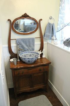 Victorian wash stand with pitcher and basin. Description from pinterest.com. I searched for this on bing.com/images Antique Wash Stand, Primitive Bathrooms, Dry Sink, Victorian Bathroom, Wash Stand, Bathroom Redo, Beautiful Bathrooms, Primitive Decorating, Rustic Furniture