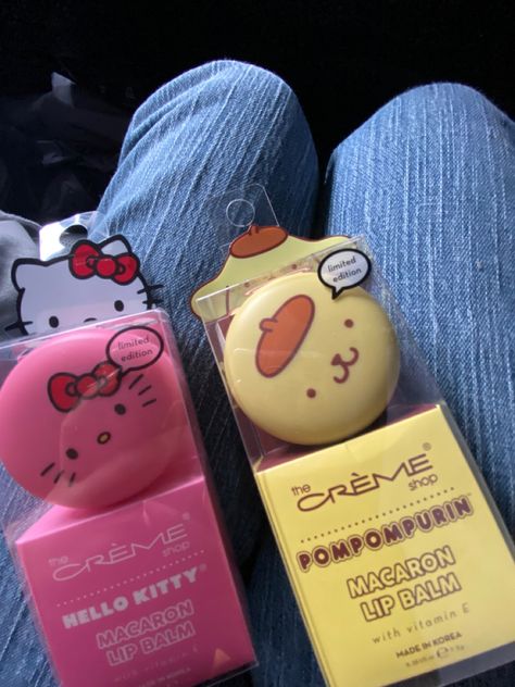 Hello Kitty And Pompompurin, Hello Kitty Lip Balm, Sanrio Things, Secret Hideout, Macaron Lip Balm, Hello Kitty Shop, The Creme Shop, Creme Shop, Image Swag