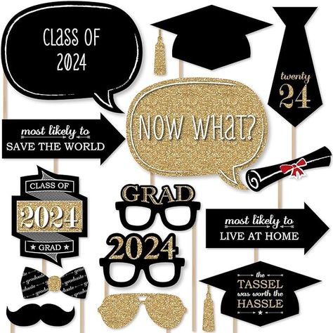 Amazon.com: Big Dot of Happiness Graduation Party - Gold - 2024 Grad Photo Booth Props Kit - 20 Count : Home & Kitchen Grad Photo Booth, Graduation Party Photo Booth Props, Graduation Party Photo Booth, Graduation Photo Props, Graduation Photo Booth Props, Diy Photo Booth Props, Graduation Photo Booth, Party Photo Booth Props, Gold Graduation Party