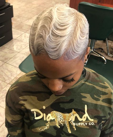 Soft Fingerwaves Short Hair, Soft Waves Short Hair, Fingerwaves Short Hair, Short Platinum Blonde Hair, Finger Wave Hair, Natural Hair Short Cuts, Finger Waves, Soft Waves, Dope Hairstyles