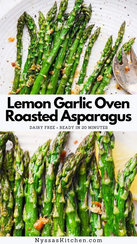 This simple lemon garlic oven roasted asparagus is an incredibly easy side dish that is SO delicious! The best asparagus recipe that's great on its own or added to other dishes. Perfectly seasoned, ready in 20 minutes, dairy free, and super flavorful. Amazing Smoothies, Cheese Asparagus, Asparagus Recipes Oven, Best Asparagus Recipe, Grilled Asparagus Recipes, Asparagus Recipes Baked, Asparagus Recipes Roasted, Oven Roasted Asparagus, Easy Vegetable Side Dishes